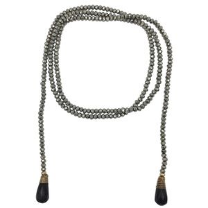 Hematite Grey Glass Stone Beaded Wrap Tie Necklace